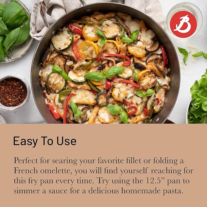 De Buyer MINERAL B Carbon Steel Fry Pan - 12.25” Diameter, 9” Cooking Surface - Ideal for Searing, Sauteing & Reheating - PFAS, PFOA & PFOS Free - Made in France
