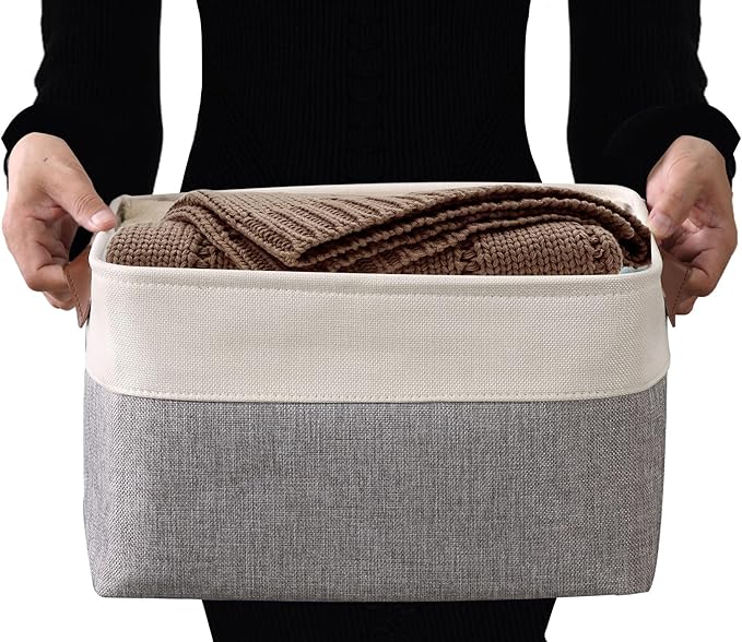 DECOMOMO Storage Baskets for Shelves - Fabric Storage Bins, Linen Closet Organizers and Storage (Grey & White, XL - 4 Pack)