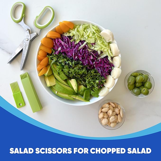 Jenaluca Herb Scissors with Five Blades - Two Pack - Herb Chopper with cleaning comb and safety cover