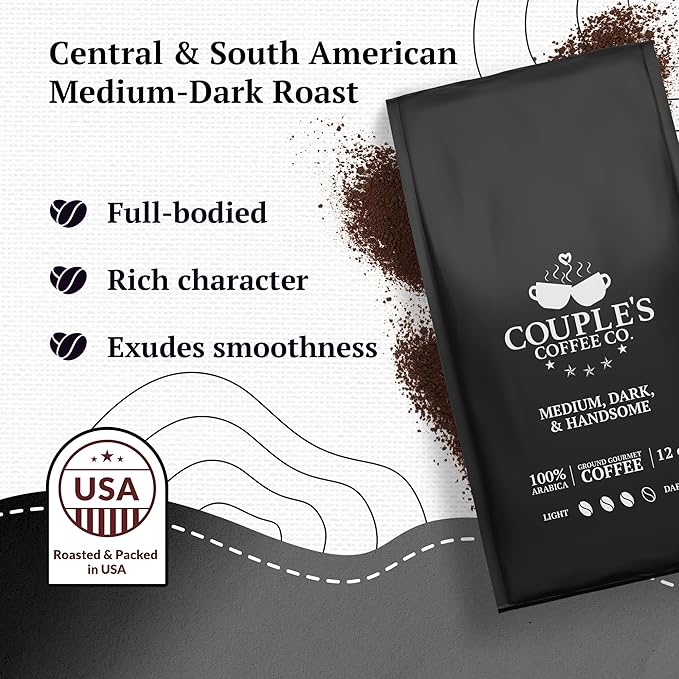 Couple’s Coffee Ground Coffee | Smooth Medium Dark Roast Blend | Gives Back to Military Families | Medium Dark and Handsome | Made with 100% Arabica Beans | 12oz