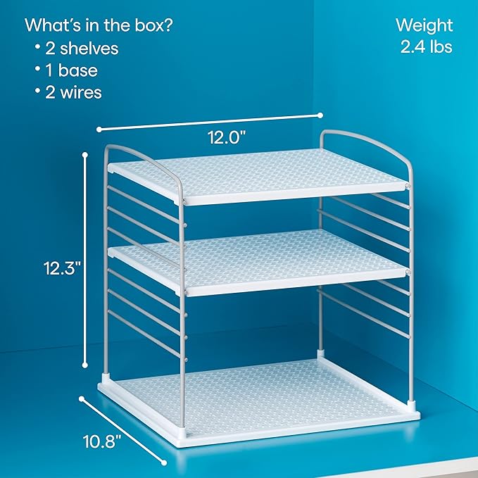 YouCopia UpSpace Cabinet Box Organizer, Adjustable Kitchen and Pantry Shelf for Plastic Wrap and Foil Storage, Extra Large, White
