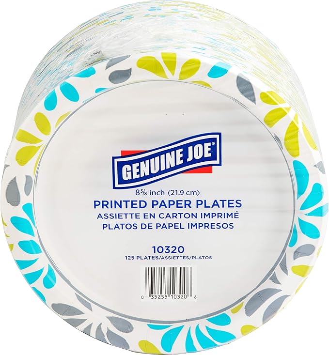 Genuine Joe Printed Paper Plates, 9" (Pack of 125)
