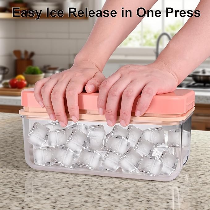 Ice Cube Tray with Lid and Bin, BPA Free Ice Maker for Freezer - 64 Grids Layerable Ice Cube Molds with Scoop & Container - Easy Release Ice Tray for Drinks, Cocktails, Whiskey, Mini Ice Cube Maker