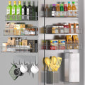 Magnetic Spice Rack for Refrigerator, 10 Pack 100% Metal Strong Magnet Shelf, Moveable Spice Organizer W/ Adjustable Paper Towel Holder, Hook Rack & Utensil Caddy, Home Kitchen Laundry Storage, Grey