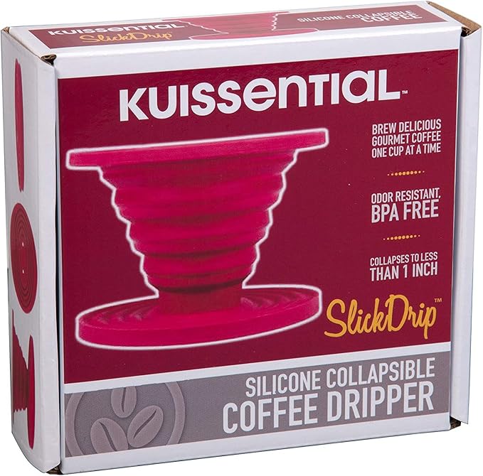 SlickDrip Pour Over Coffee Dripper-Collapsible, Reusable Silicone Coffee Filter Cone-Manual Coffee Brewer Makes One to Two Cups of Strong Brew-Great for Hiking, Camping, Xmas Holiday Gifts