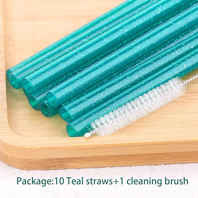 Dakoufish Replacement Glitter Straws for Stanley|Owala|Simple Modern 40oz 30oz Tumbler,10 Pack 12 Inch Reusable Teal Straws With Cleaning Brush For Stanley Hydro Jug Cup,Dishwasher Safe