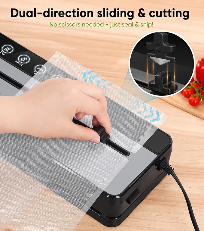Vacuum Sealer for Food, 6-in-1 Food Vacuum Sealer Machine, Built-in Cutter Food Sealer Vacuum Sealer, Compact Vacuum Sealers with 20 Vacuum Bags, External VAC for Jars & Containers, Black