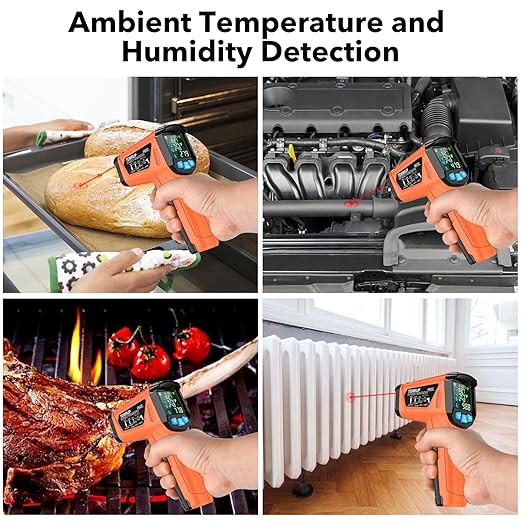 Infrared Thermometer Gun, TEMIRUP Digital Laser Temperature Gun, -58°F to 1472°F, Non Contact IR Temp Gun with Color LCD for Industrial, Cooking, Griddle, Engine, HVAC,Adjustable Emissivity & Humidity