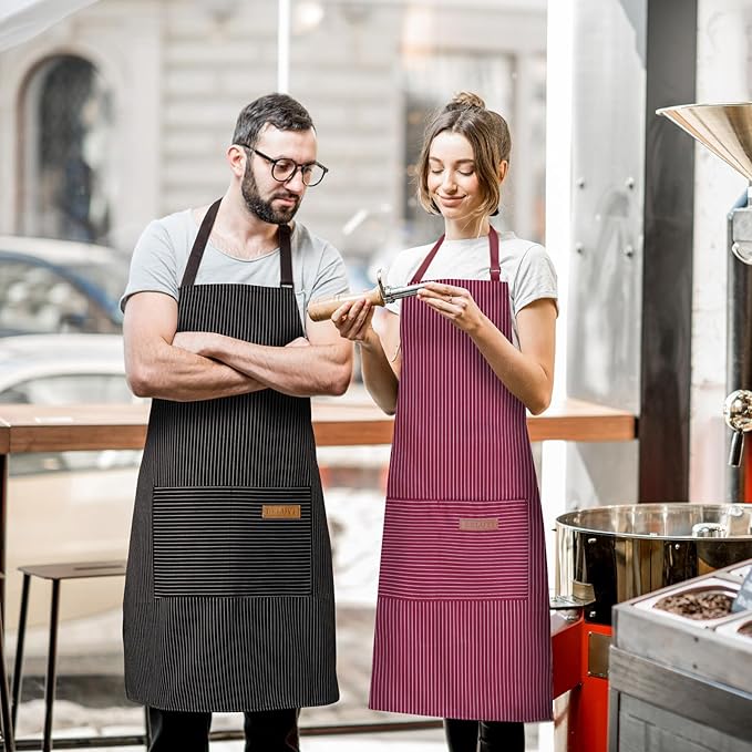 2 Pack Adjustable Bib Apron with 2 Pockets Chef Cooking Kitchen Restaurant Aprons for Women Men