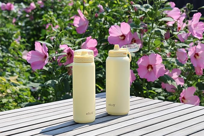 Ello Cooper 22oz Stainless Steel Water Bottle Vacuum Insulated with Straw and Carry Handle, Leak Proof Locking Lid with Soft Silicone Spout, Dishwasher Safe, Butter Yellow