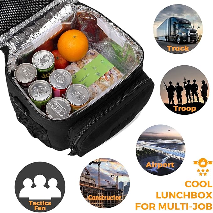 DBTAC Tactical Lunch Bag for Men Women, 12 Cans Insulated Lunch Box for Adult | 9L Leakproof Lunch Cooler Tote for Work Office Outdoor Travel | Soft Easy To Clean Liner x2, Black Camo