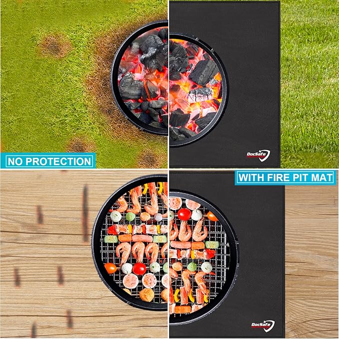 DocSafe 48 x 36 inches Under Grill Mat,Large 4 Layers Fire Pit Mat,Fireproof Mat Heat Insulated Protector for Deck,Patio,Grass,Smoker,BBQ,Reusable Oil-Proof and Waterproof Indoor Fireplace Pad