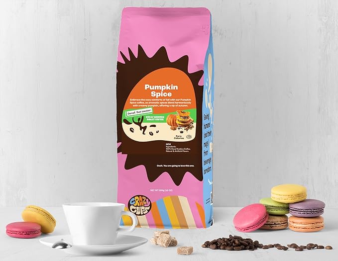 Crazy Cups Decaf Flavored Ground Coffee Variety Pack, Includes Cinnamon French Toast, Caramel Vanilla and Pumpkin Spice, in 10 oz Bags, For Brewing Flavored Hot or Iced Decaf Coffee, Variety 3 Pack