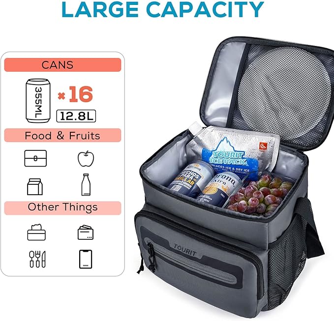 TOURIT Large Lunch Bag 14L Insulated Lunch Box Lunch Cooler for Men Women Work, Black