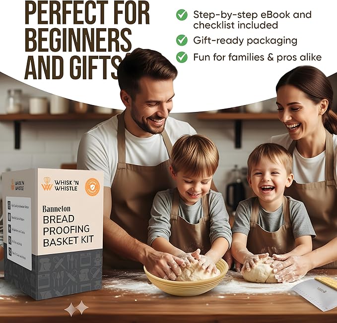 Banneton Bread Proofing Basket Set – Complete Sourdough Bread Baking Supplies – Sourdough Starter Kit – Sourdough Proofing Basket Gift for Bakers - Bread Baskets (9" Round & 10" Oval)