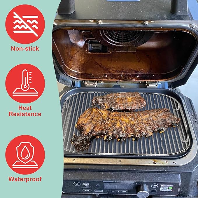 OG900 Griddle Pan and Rack for Ninja Woodfire XL OG800 & OG900 Series Grills Accessories, Non-Stick Flat Top Griddle Plate for Ninja OG951 OG850 OG952 XSKGRDPLT Pro Connect XL, Stainless Steel Rack