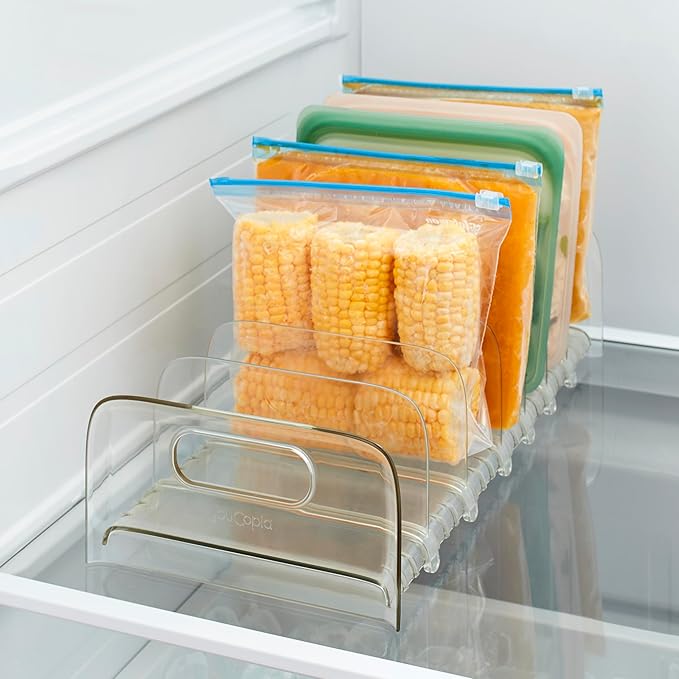 YouCopia FreezeUp Freezer Rack, BPA-Free Clear Fridge Organizer with Adjustable Dividers and Handles for Frozen Food Box and Meal Storage, 15