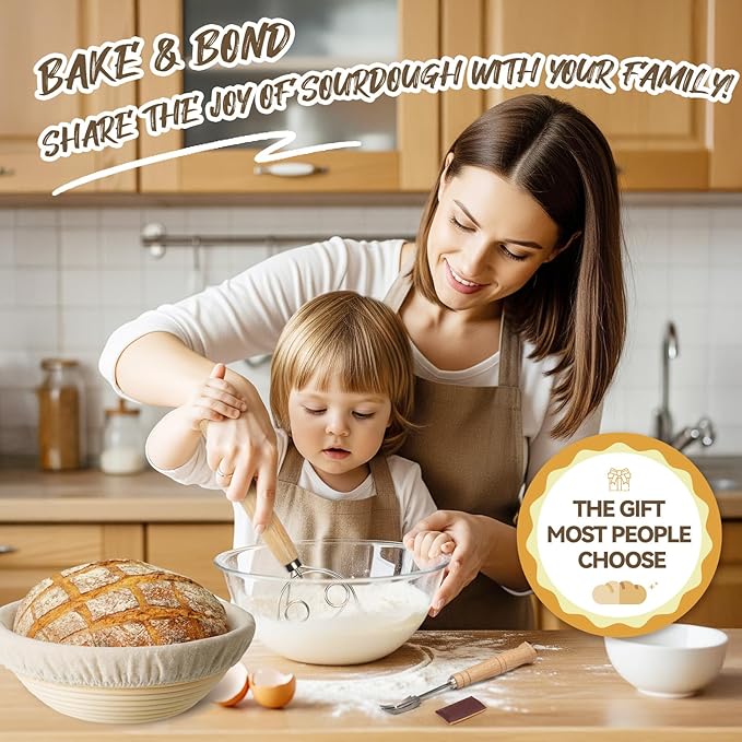 Banneton Bread Proofing Basket, Kikcoin Round Oval Proofing Basket Set of 3 (9" Round & 10" Round & 10" Oval), Sourdough Proofing Basket with Linen Liner, Bread Lame, Metal Scraper