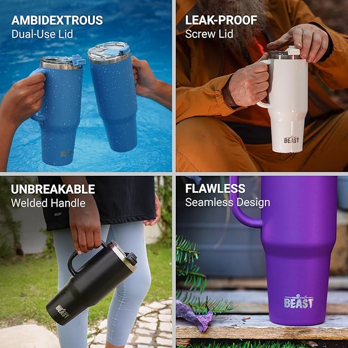 Beast 42 oz Tumbler Stainless Steel Vacuum Insulated Coffee Ice Cup Double Wall Travel Flask (Stormy Sky Blue)