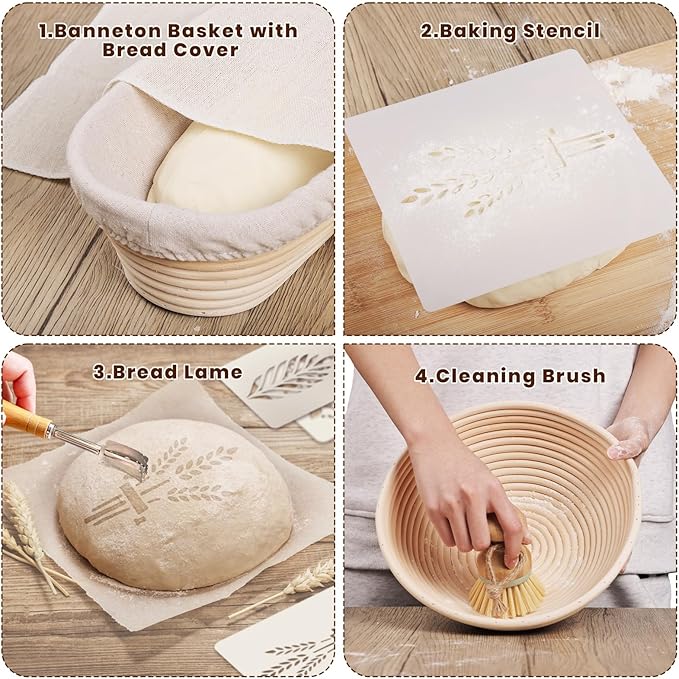 CODOGOY Banneton Bread Proofing Basket Set, Sourdough Bread Baking Supplies with 9" Round & 10" oval Handmade Natural Rattan Proofing Basket and Complete Bread Making Tools