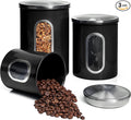 Mixpresso 3-Piece Black Canisters Sets For The Kitchen, Airtight Canister Set With See Through Window, Storage Jars for Coffee Container, Tea Organizer & Sugar Canister, Black Kitchen Canisters