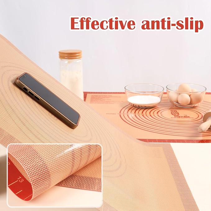 Non-slip Silicone Pastry Mat Extra Large with Measurements 28''By 20'' for Silicone Baking Mat, Counter, Dough Rolling, Oven Liner,Fondant/Pie Crust By Folksy Super Kitchen Red