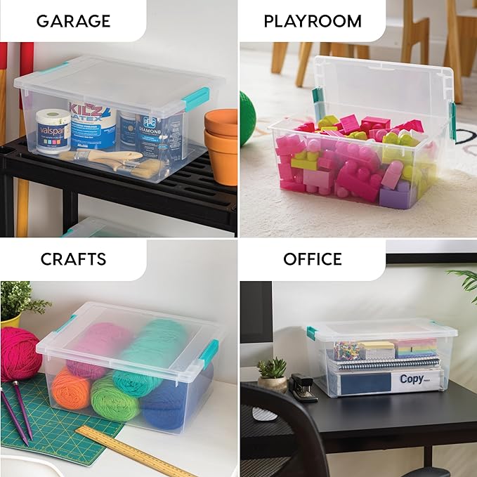 IRIS USA 12 Qt. Plastic Storage Bins Containers with Lids, 4 Pack, Small Sensory Bin, Craft Storage, Craft Organizers & Storage, Organizing Container for Home, Office & Art Supplies, Stackable, Clear