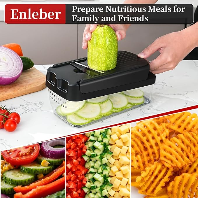 Vegetable Chopper Slicer Food Chopper with Container Veggie Dicer Cutter Salad Chopper Mandoline Slicer Cheese Grater Includes Hand Guards and Gloves & Kitchen Gadgets