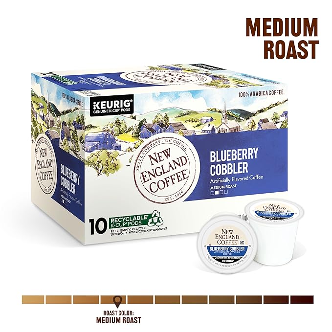 New England Coffee Blueberry Cobbler Medium Roast Single Serve Pods, 10ct Box (Pack of 1)