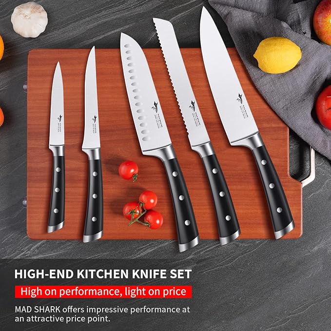 MAD SHARK Kitchen Knife Set, Ultra Sharp Chef Knife Set with Ergonomic Handle, High Carbon Stainless Steel Knives Set for Kitchen, 5 Piece Cooking Knives Sets with Gift Box
