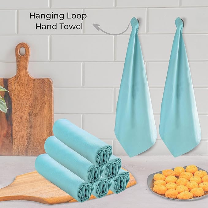 Urban Villa Aqua 100% Cotton Highly Absorbent Dish Towels for Kitchen 20X30 Inches(Set of 6) Multi-Purpose Solid Dish Cloths with Hanging Loop for Cleaning Dinnerware Glass Hand Towels