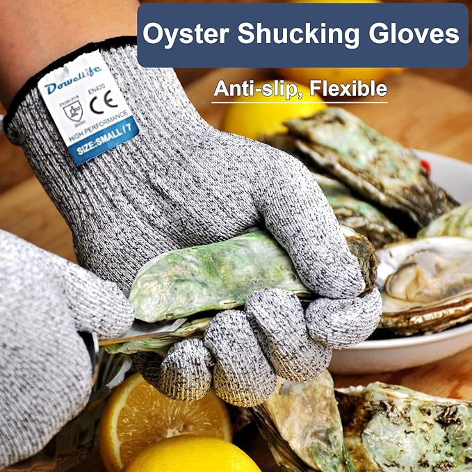 Dowellife Cut Resistant Gloves Food Grade Level 5 Protection, Safety Kitchen Cuts Gloves for Oyster Shucking, Fish Fillet Processing, Mandolin Slicing, Meat Cutting and Wood Carving. (X-Large)