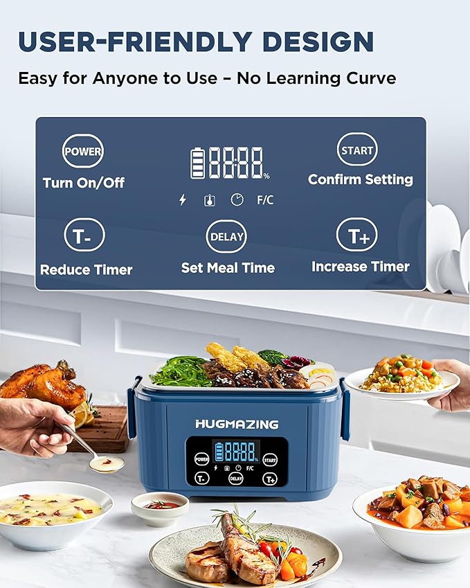 Cordless Electric Lunch Box for Adults, Men & Women – Rechargeable Self-Heating Food Warmer with 1100ML SS Container, Battery-Powered Heated Lunch Box, Perfect for Work and Travel Use