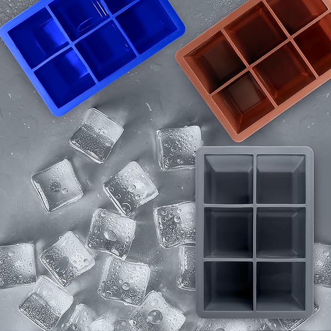 Silicone Ice Cube Trays 3 Pack - Large Size Silicone Ice Cube Molds with Leak Proof Removable Lid Square Ice Cube Tray And BPA Free for Cocktail,Whiskey, Stackable Flexible Ice