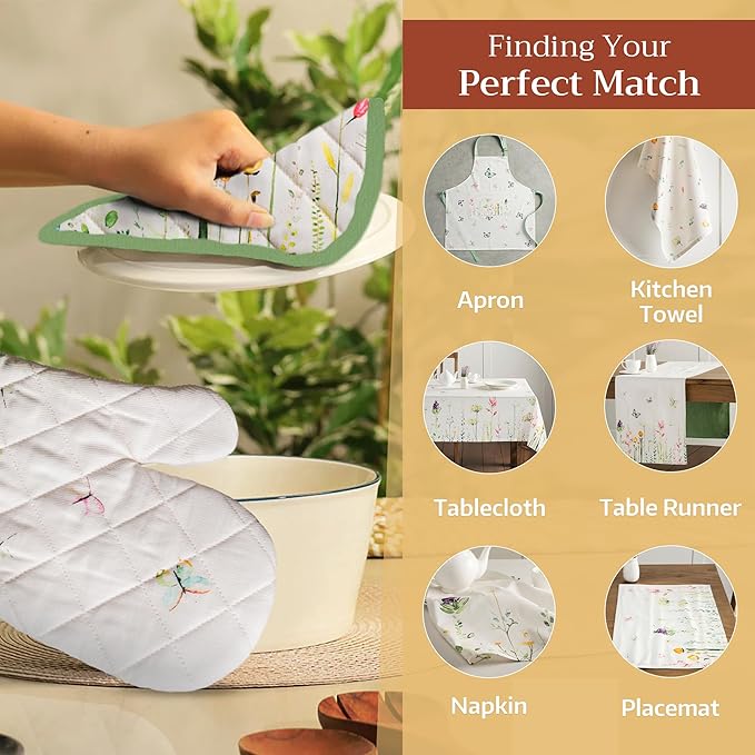 Maison d' Hermine Pot Holders set 100% Cotton Heat Resistant Potholders 8" x 8" Hot Pads with Loop BBQ, Cooking, Baking, Grilling, Kitchen, Handling Hot Pans Spring/Summer (Pack of 2, Botanical Fresh)