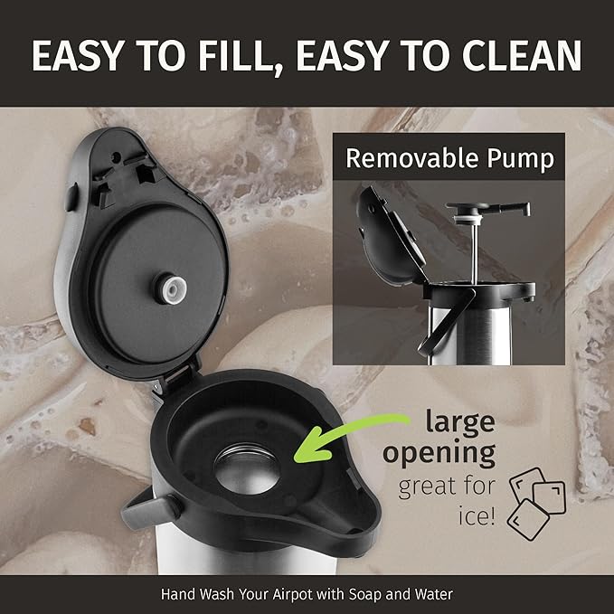 Cresimo Coffee Carafe for Keeping Hot 102oz Airpot Coffee Dispenser with Pump & Stainless Steel Table Tent Signs - 3L Airpots for Hot Beverages - Easy-to-use Insulated Coffee Carafe & Beverage Labels