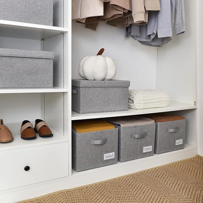 GRANNY SAYS Closet Organizers and Storage, Fabric Storage bins with Label Holder, Shelf Baskets for Organizing Bedroom, Decorative Storage Containers for Wardrobe, Dark Gray, Extra Large, 3-Pack