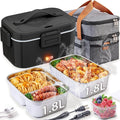 Nifogo Electric Lunch Box for Adults with 2 Stainless Steel Containers 1.8L 80W Heated Lunch Boxes for Men Electric LunchBox Food Heater Portable 12/24/110V for Work Car Truck (Black)