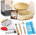 Banneton Bread Proofing Basket Set – Complete Sourdough Bread Baking Supplies – Sourdough Starter Kit – Sourdough Proofing Basket Gift for Bakers - Bread Baskets (9" Round & 10" Oval)