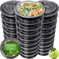 Prep Naturals Meal Prep Containers - Dishwasher-Safe Plastic Bowls with Lids - Freezer & Microwave-Safe Food Storage Containers with Lids - Portion-Control Meal Prep Bowls - 30 Pack, 24 Oz, Black