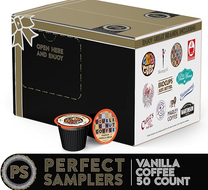 Perfect Samplers French Vanilla Coffee Pods Variety Pack, Medium Roast Coffee for Keurig K Cups Machines, Vanilla Coffee Pods Sampler, 50 Count