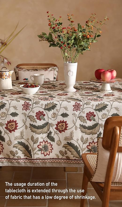 ISAENNE Designer Provence Floral Table Cloth for Rectangle Table,Linen Colorful Washable Indoor Tablecloth,Durable Decor Tablecloths for Dining Thanksgiving Kitchen Christmas,55"*79"-Ratina