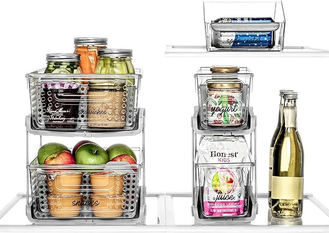 madesmart 2-Tier Organizer, Multi-Purpose Slide-Out Storage with Handles and Dividers for Home and Bath, BPA Free, Clear/Gray