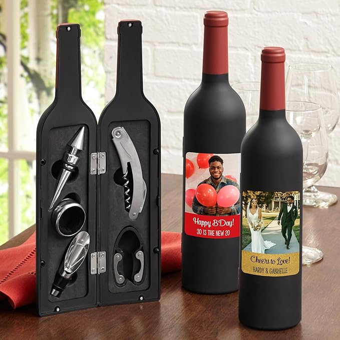 Let's Make Memories Personalized Photo 5-Piece Wine Tool Set - Wine Bottle Opener - Teal