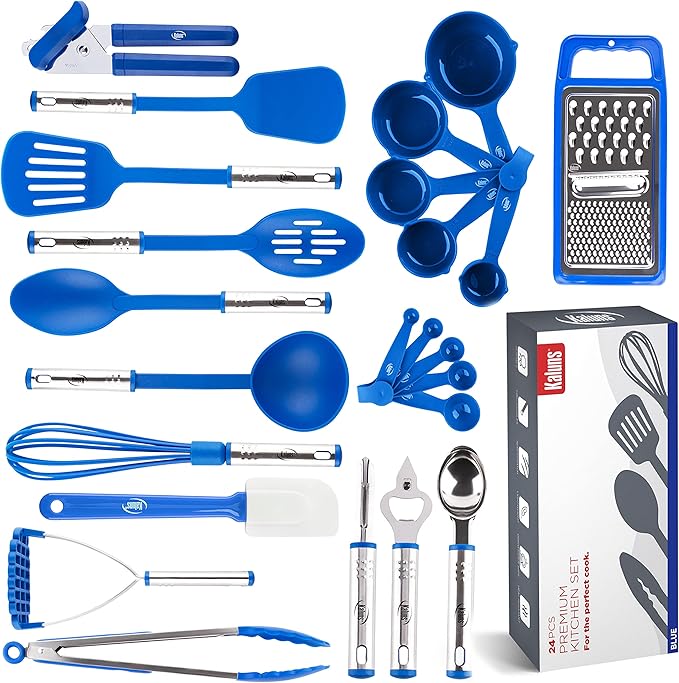 Kitchen Utensils Set, Cooking Utensil Set Kitchen Gadgets, Pots and Pans set Nonstick and Heat Resistant, 24 Pcs Nylon and Stainless Steel, Spatula Set, Apartment Essentials Kitchen Cookware Sets