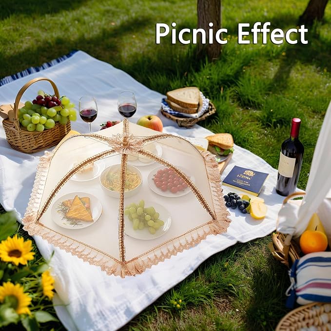 3-Pack Extra Large Food Cover, 32"x32" Pop-Up Food Nets, Mesh Food Covers Tent Umbrella for Outdoors, Screen Tents, Parties Picnics, BBQs, Reusable and Collapsible Food Tents