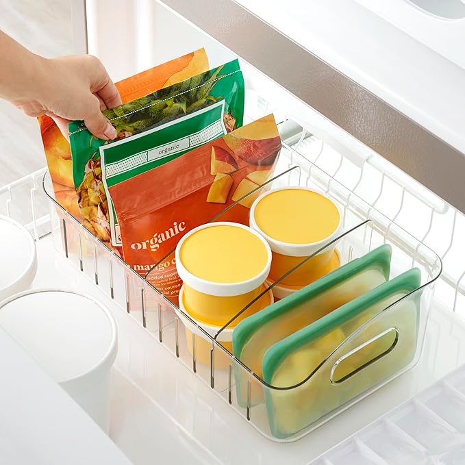 YouCopia FreezeUp Freezer Bin 15", BPA-Free Clear Fridge Organizer with Adjustable Dividers and Handles for Frozen Food and Leftovers