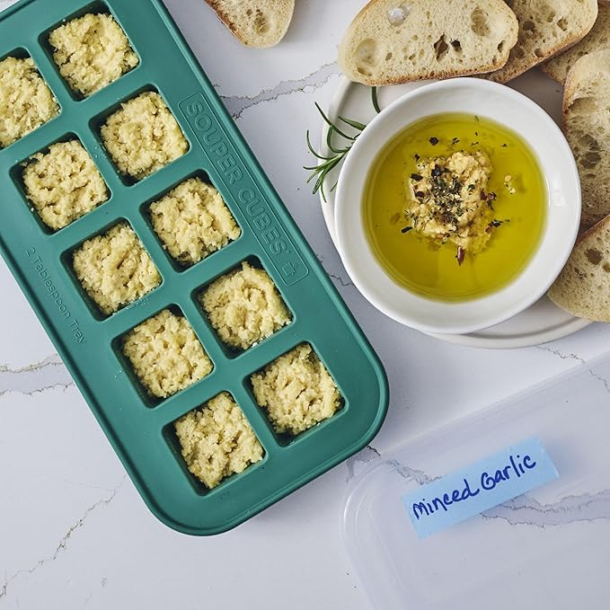 Souper Cubes 2 Tbsp. Silicone Freezer Molds - Perfect for Storing Garlic, Herbs, Ginger, Pesto, Tomato Paste, Lemon Juice, Purees and More - Silicone Baby Food Freezer Tray - Kale – 2-Pack