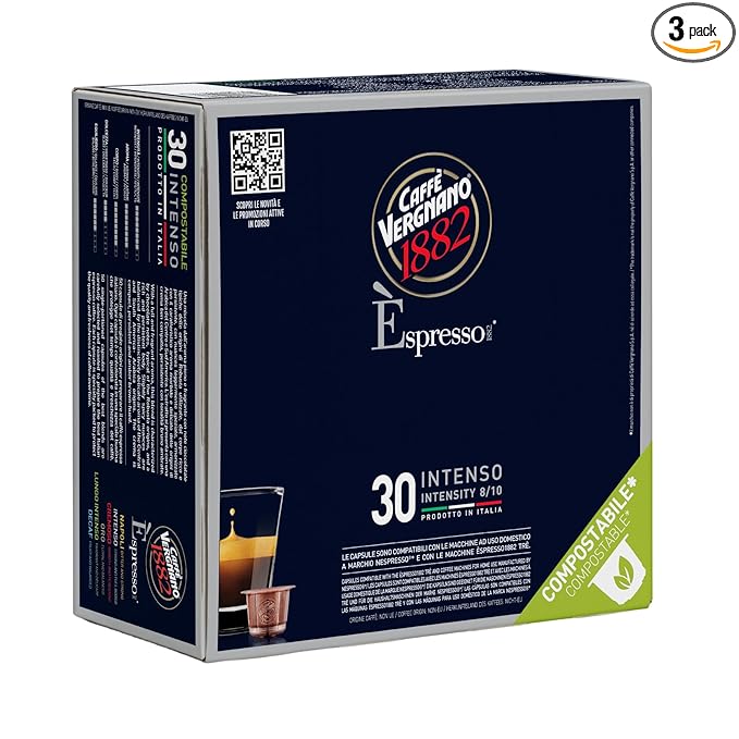 Caffe' Vergnano 1882 Medium Roast Espresso Original Line Machine Compatible Capsules, Arabica Robusta Espresso Coffee, Italian Coffee For Nespresso Coffee Machines, Intensity 8/10, Intenso, 30 Ct