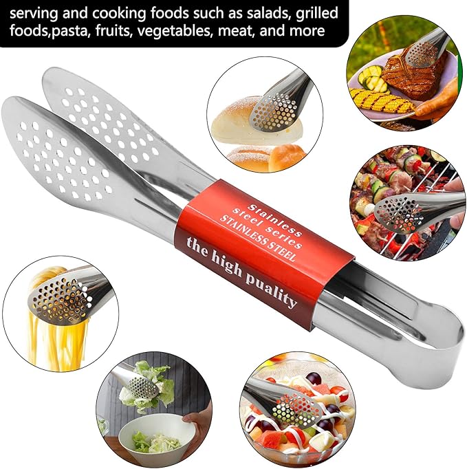 4 Pack Buffet Tongs, Stainless Steel Serving Tongs Serving Utensils 7Inch,9Inch